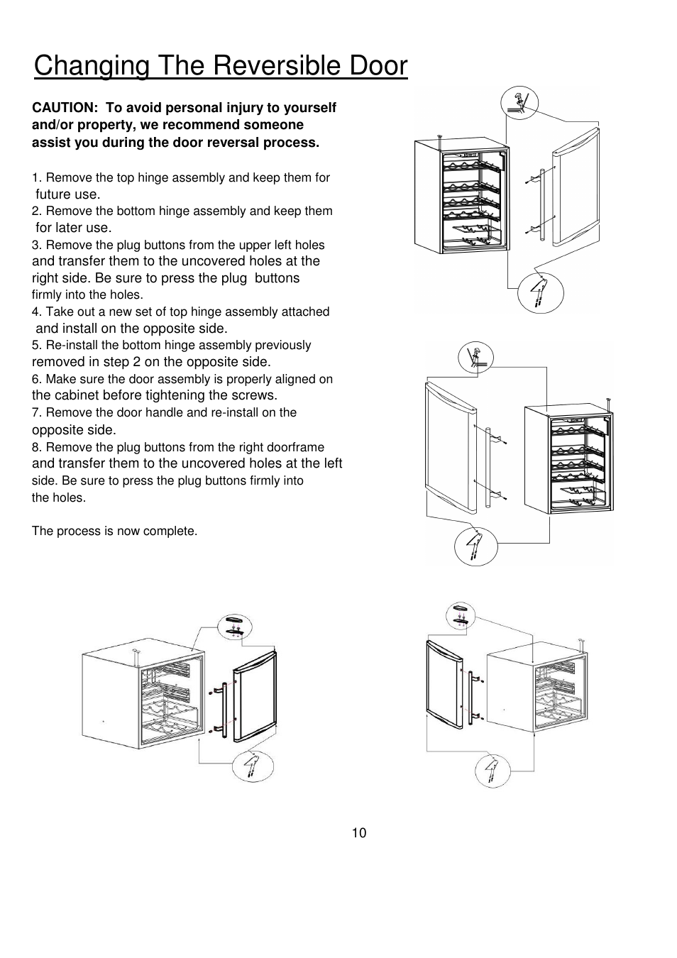 Changing the reversible door | Magic Chef EWWC30MCG User Manual | Page 10 / 12