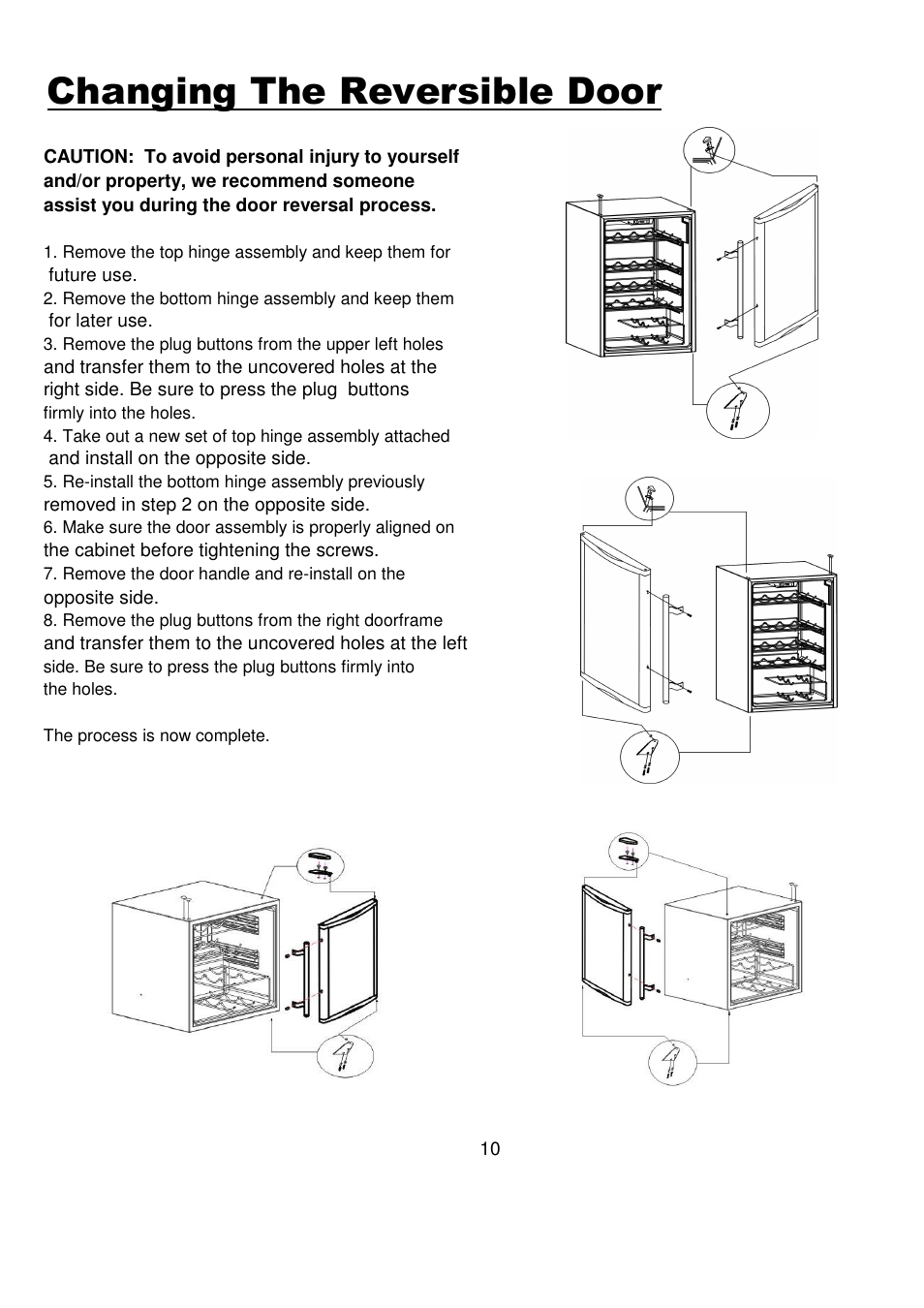 Changing the reversible door | Magic Chef EWWC30MCG User Manual | Page 11 / 12