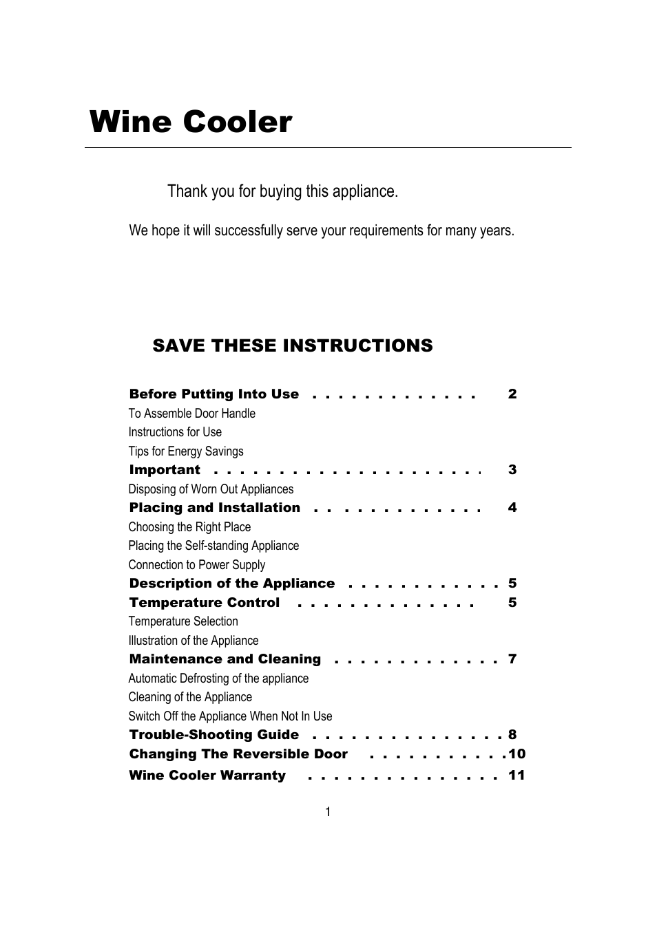 Wine cooler, Save these instructions | Magic Chef EWWC30MCG User Manual | Page 2 / 12