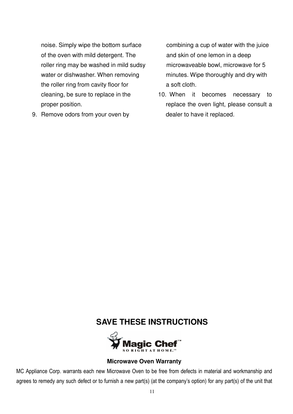 Save these instructions | Magic Chef MCD775RW1 User Manual | Page 12 / 13