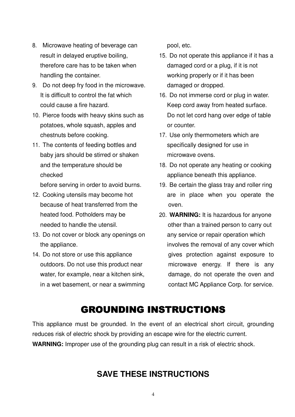 Grounding instructions, Save these instructions | Magic Chef MCD775RW1 User Manual | Page 5 / 13