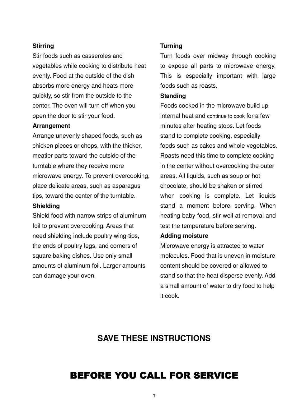 Before you call for service, Save these instructions | Magic Chef MCD775RW1 User Manual | Page 8 / 13