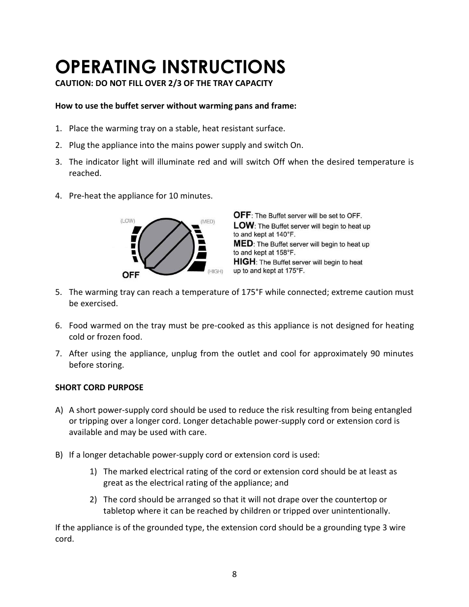 Operating instructions | Magic Chef 3 TRAY MCSBS2ST User Manual | Page 8 / 10