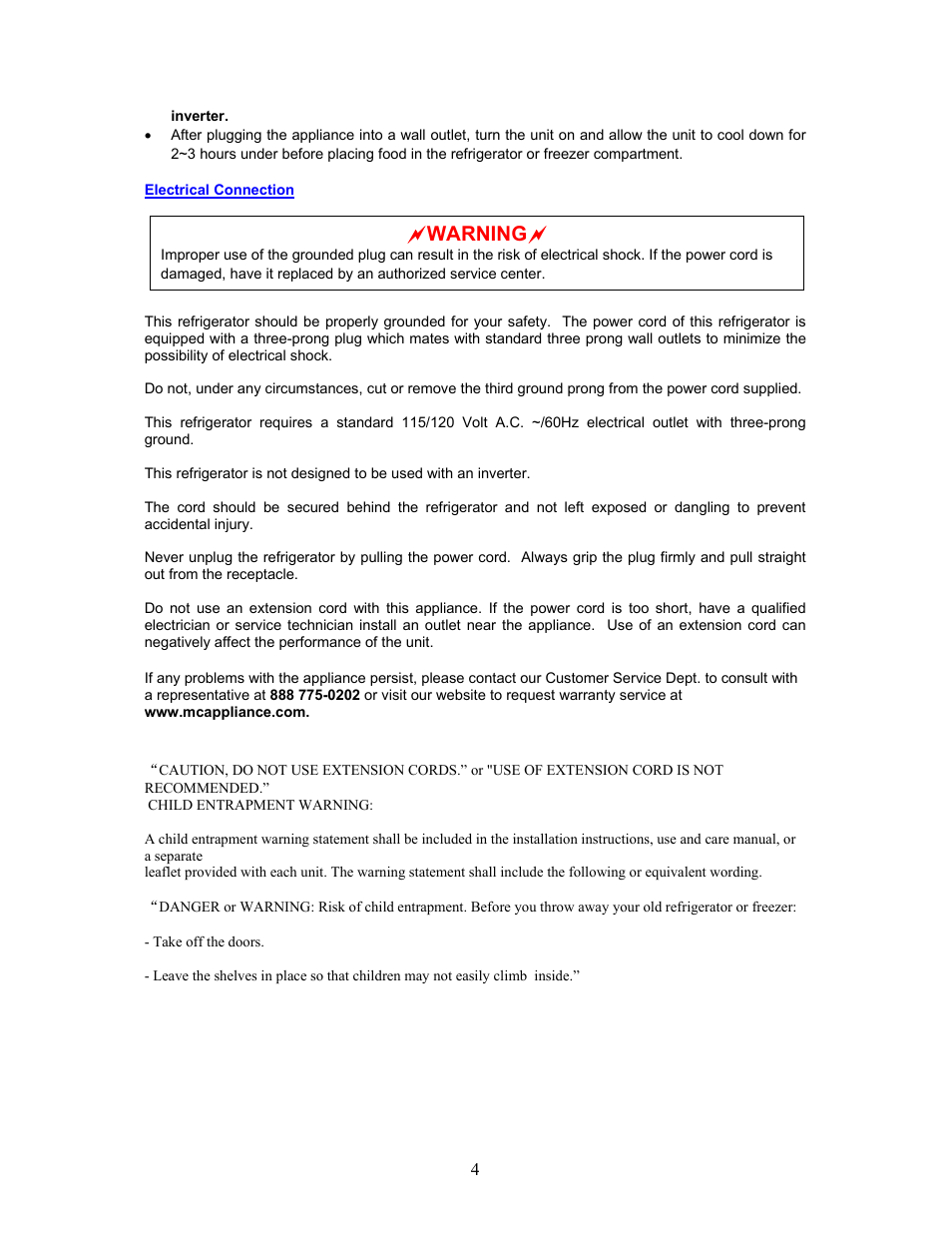 Awarning a | Magic Chef MCBR170B User Manual | Page 5 / 11