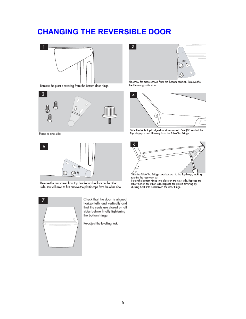 Changing the reversible door | Magic Chef MCBR170B User Manual | Page 7 / 11