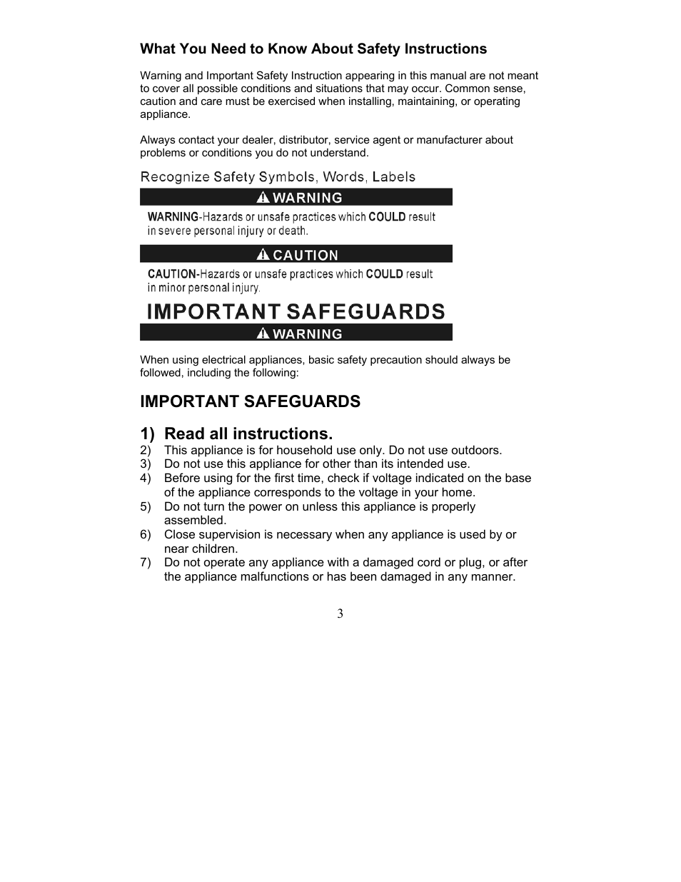 Important safeguards, 1) read all instructions | Magic Chef MCCM1TB12 User Manual | Page 3 / 21