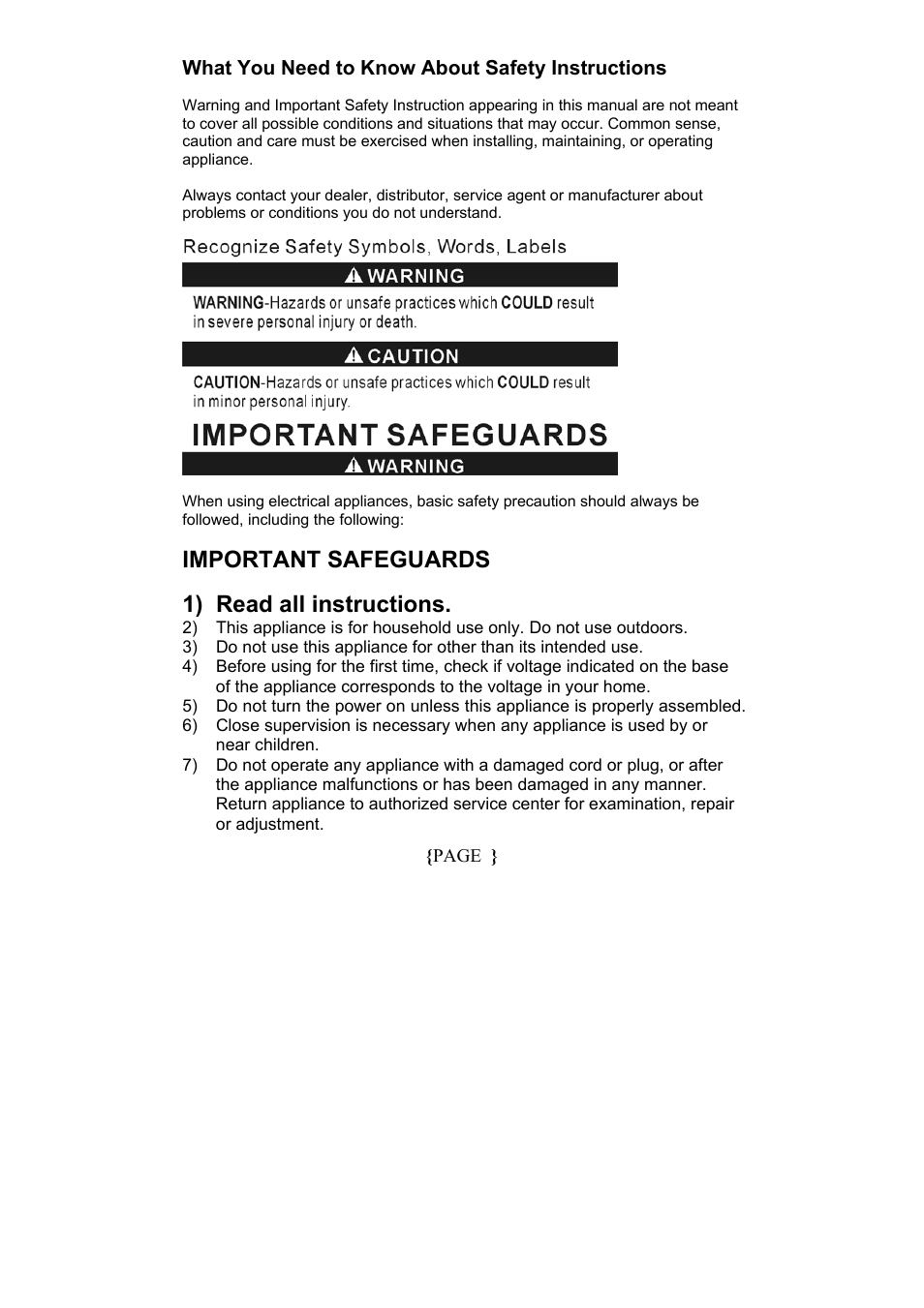 Important safeguards, 1) read all instructions | Magic Chef MCCM1NW12 User Manual | Page 3 / 20