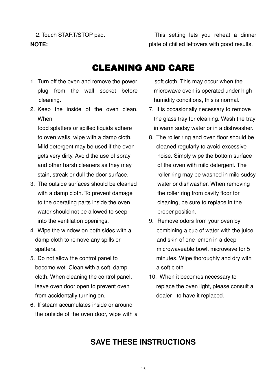 Cleaning and care, Save these instructions | Magic Chef MCD775ST User Manual | Page 16 / 17
