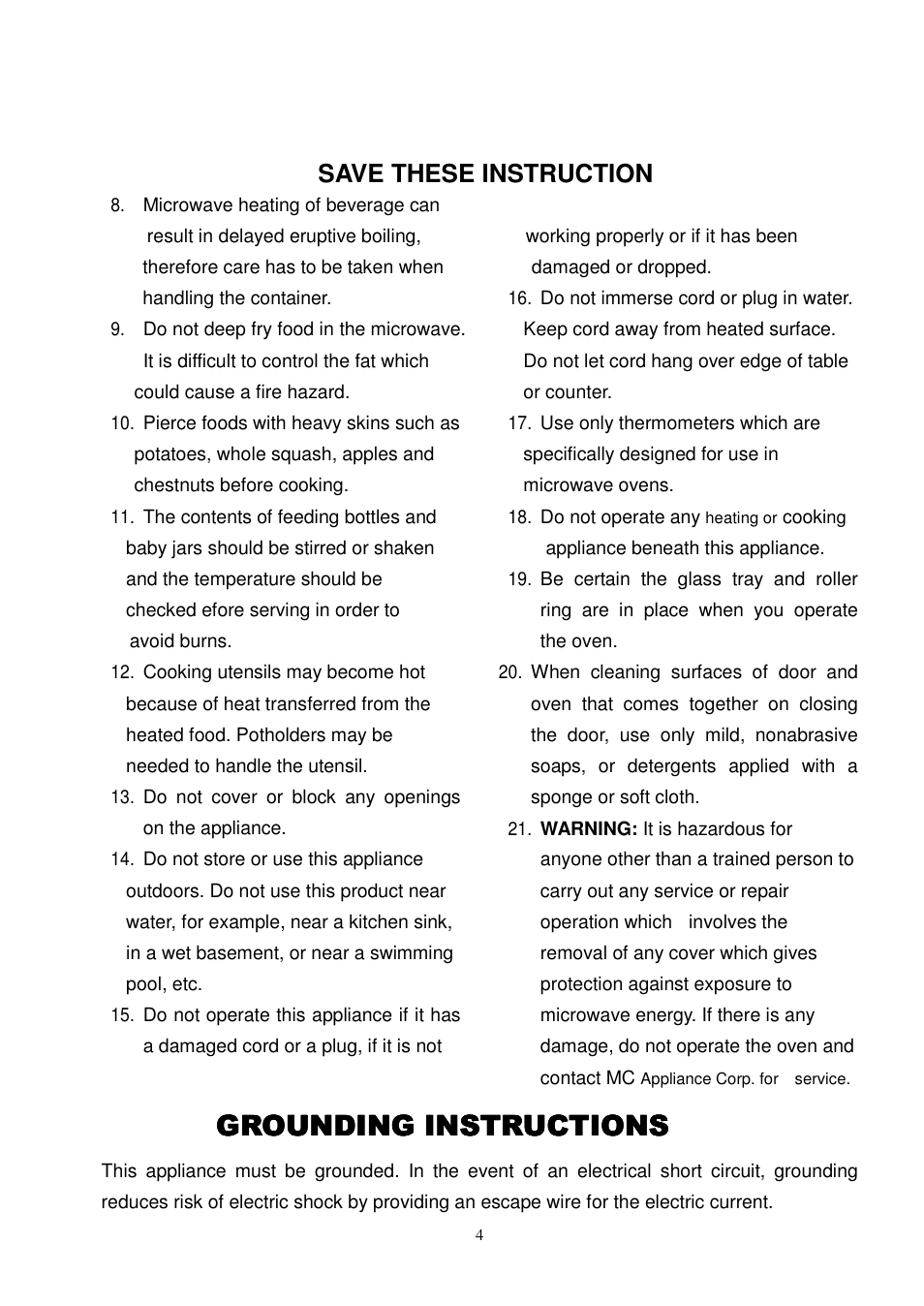 Grounding instructions, Save these instruction | Magic Chef MCD775ST User Manual | Page 5 / 17