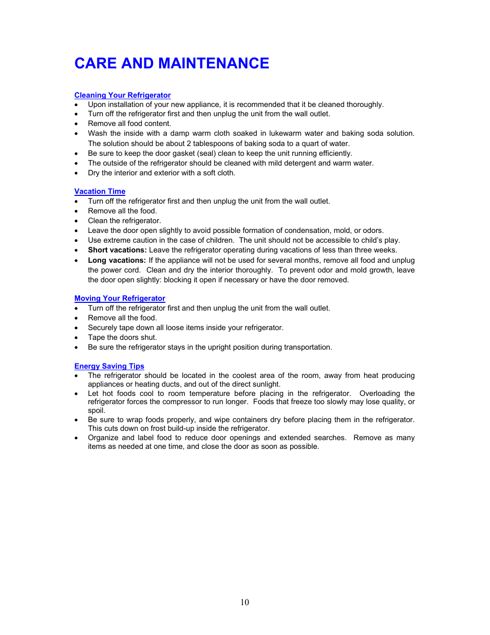 Care and maintenance | Magic Chef MCBR480W User Manual | Page 11 / 14