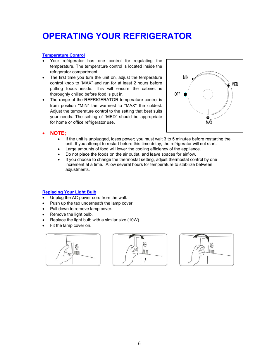 Operating your refrigerator | Magic Chef MCBR480W User Manual | Page 7 / 14