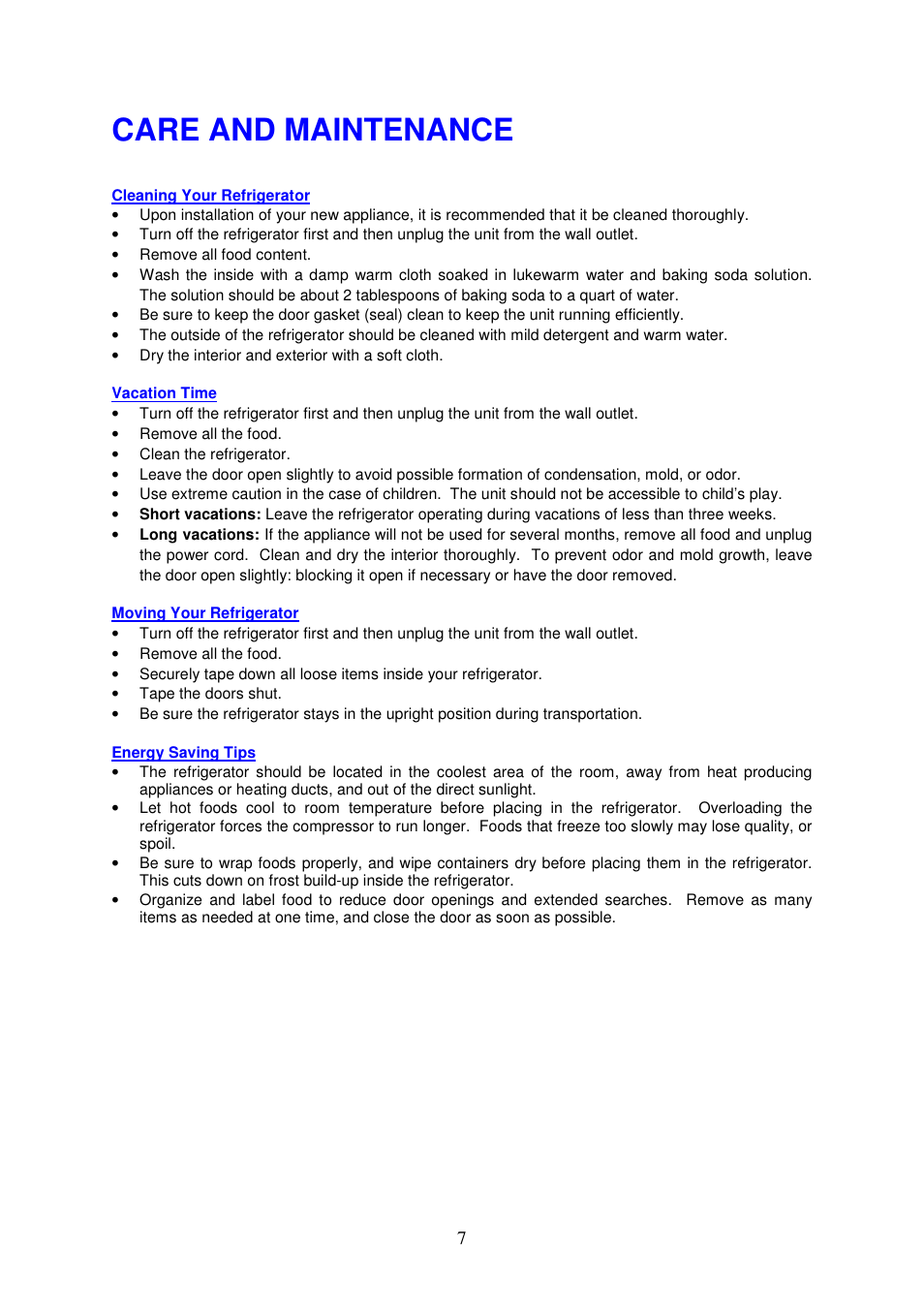 Care and maintenance | Magic Chef MCBR360B User Manual | Page 8 / 11