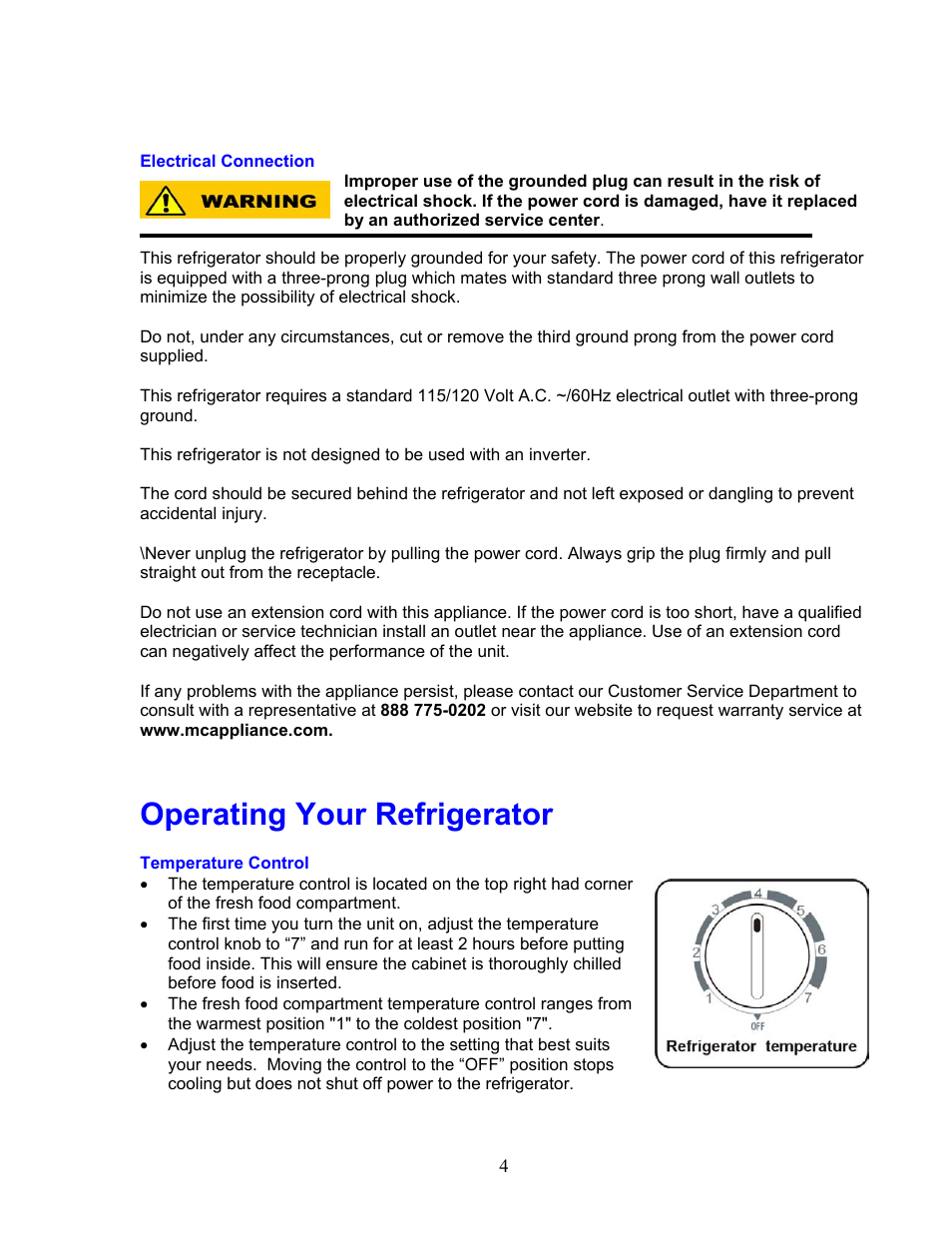 Operating your refrigerator | Magic Chef MCBR510W User Manual | Page 4 / 10