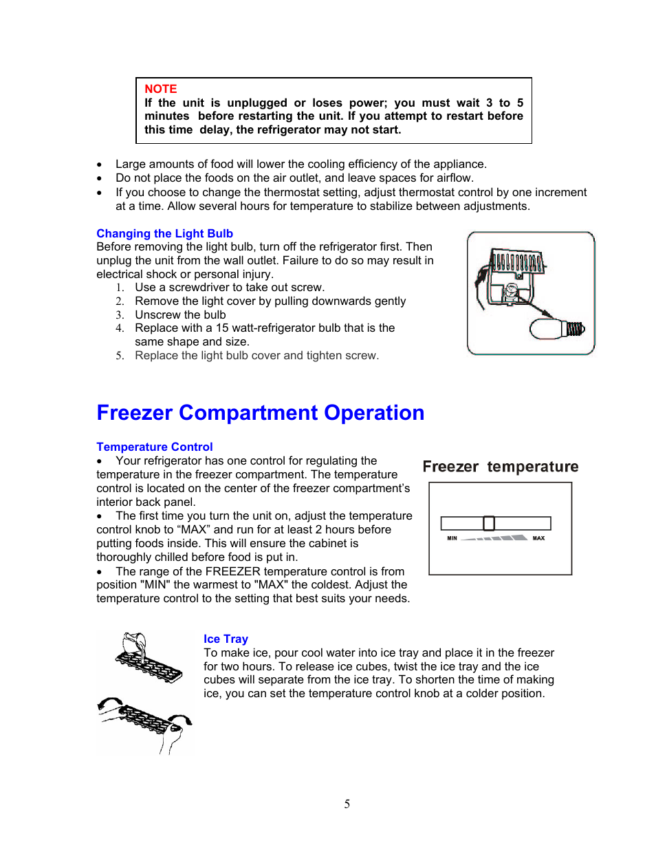 Freezer compartment operation | Magic Chef MCBR510W User Manual | Page 5 / 10