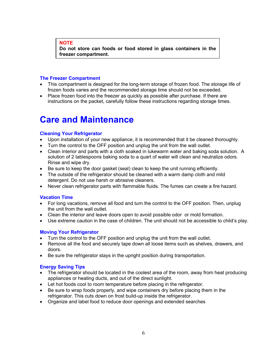 Care and maintenance | Magic Chef MCBR510W User Manual | Page 6 / 10