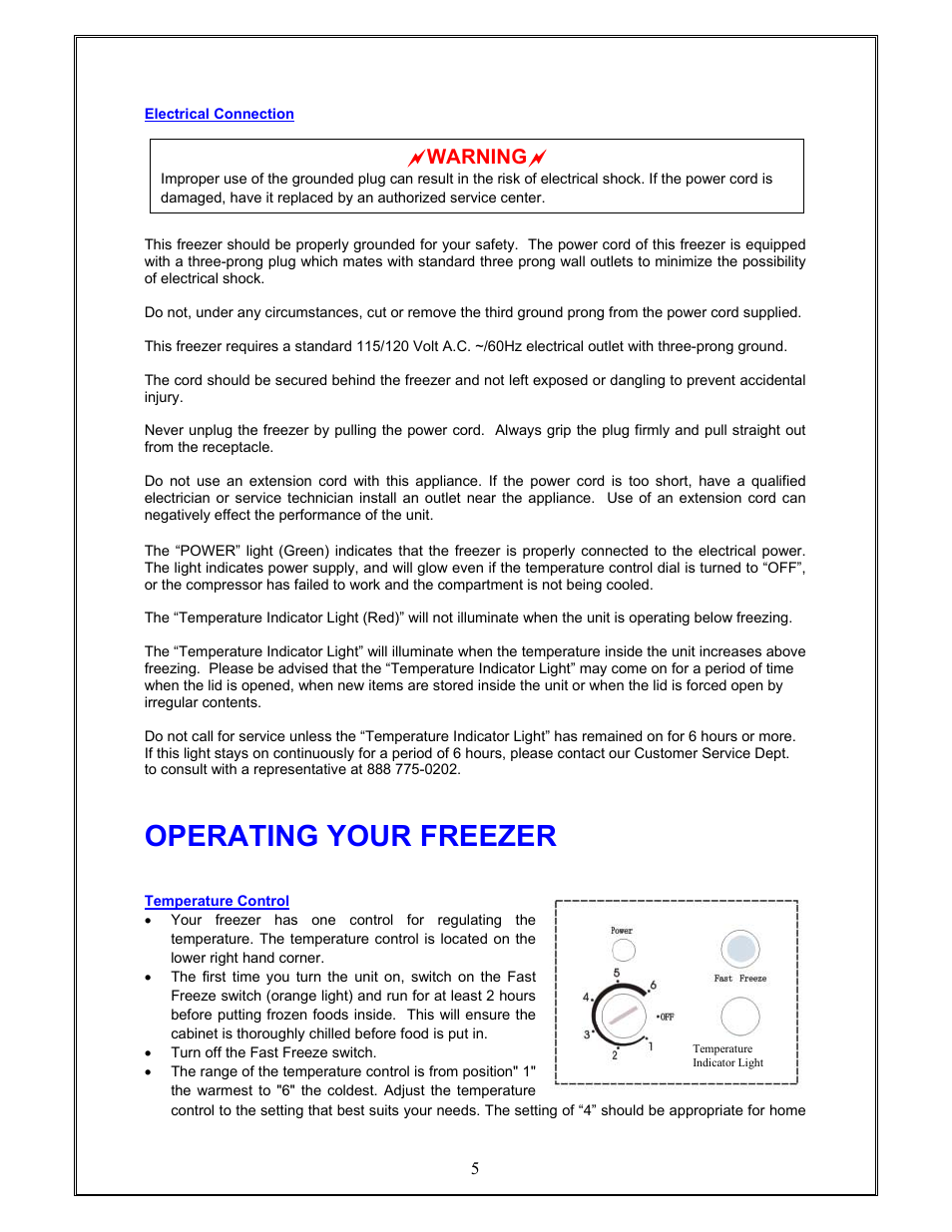 Operating your freezer, Awarning a | Magic Chef MCCF5W User Manual | Page 6 / 11