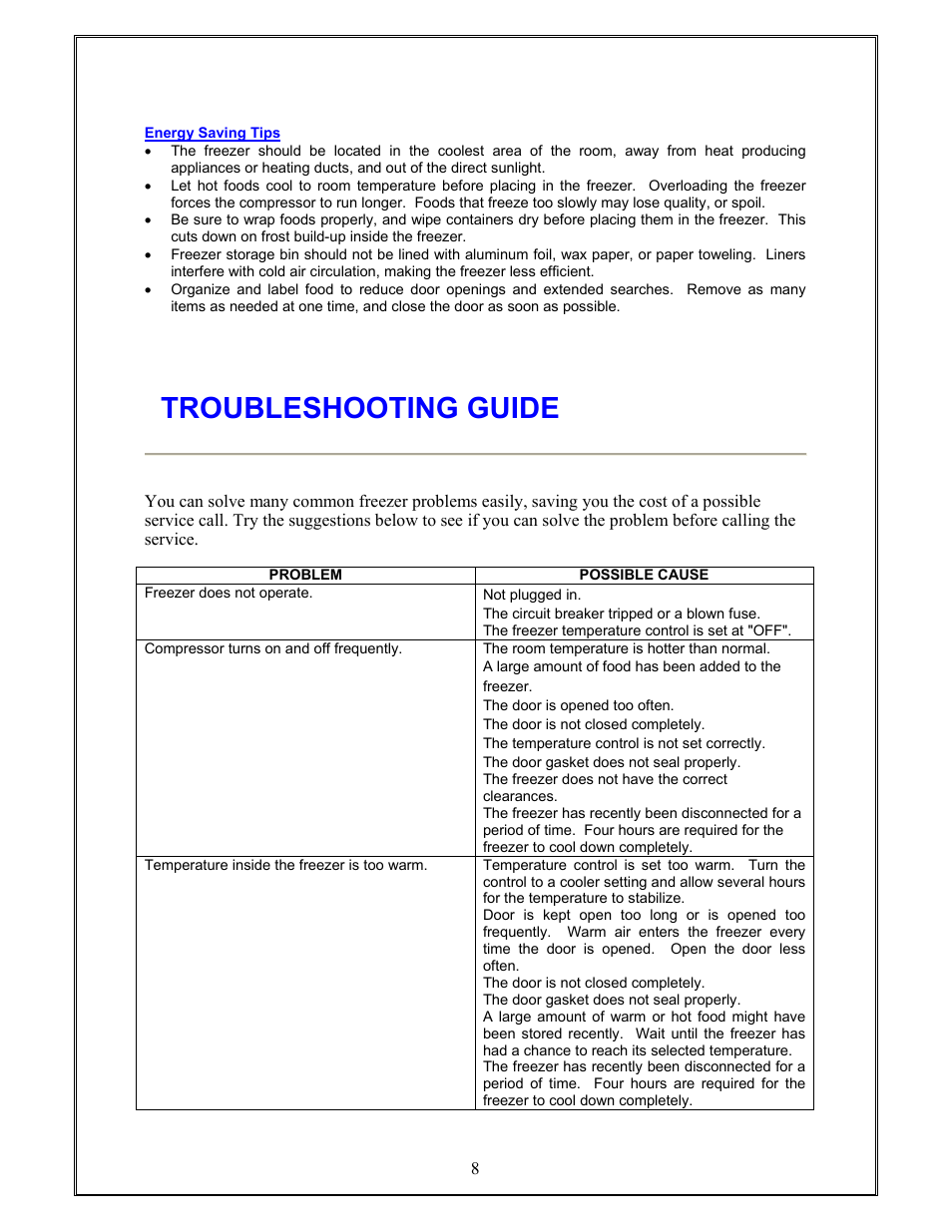 Troubleshooting guide | Magic Chef MCCF5W User Manual | Page 9 / 11