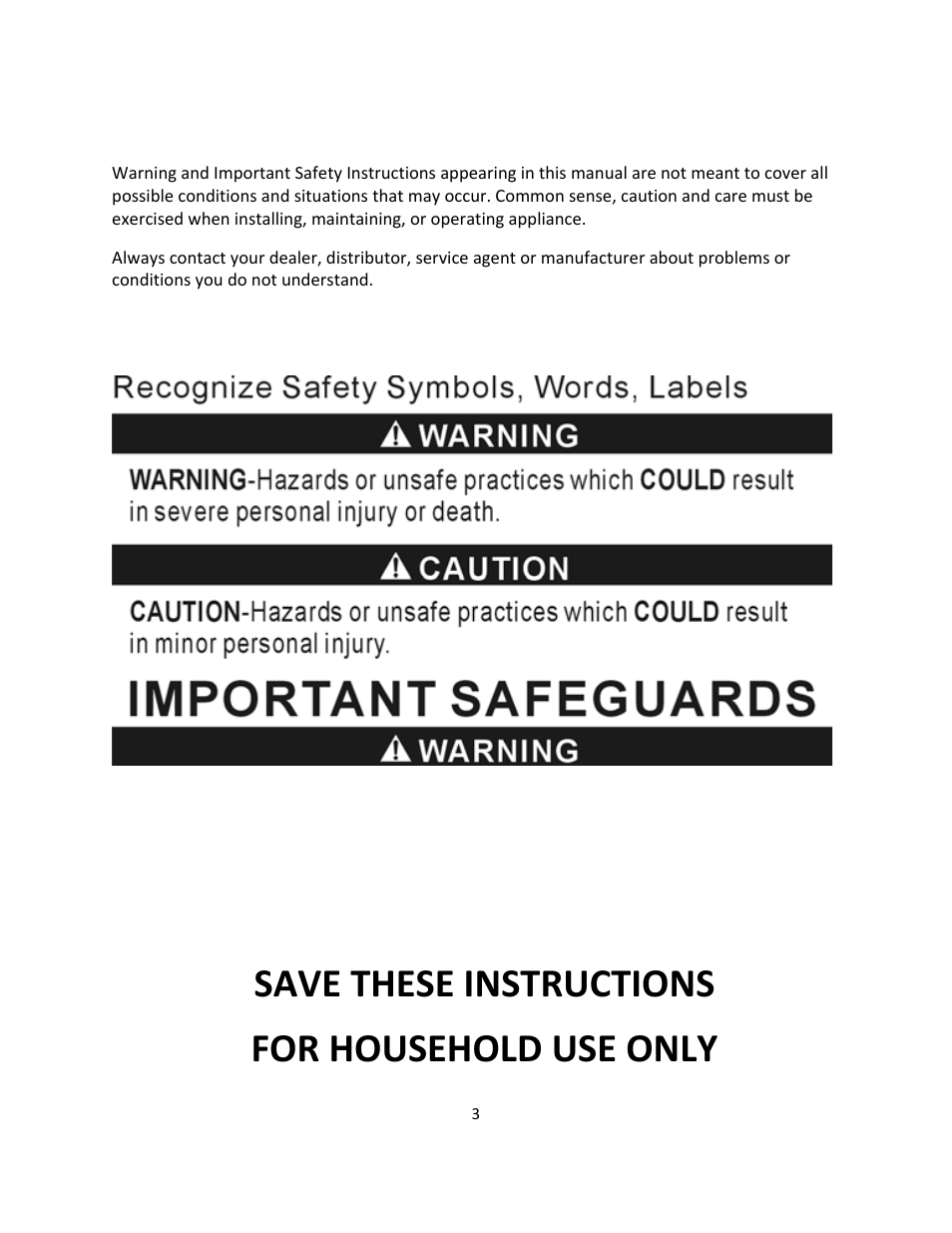 Save these instructions for household use only, What you need to know about safety instructions | Magic Chef MCSPZO12ST User Manual | Page 3 / 10