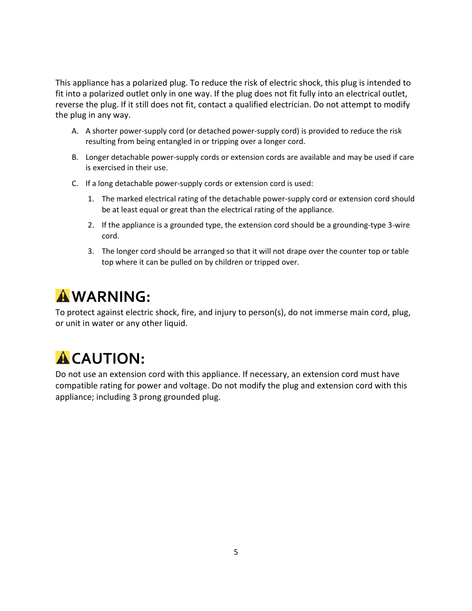 Warning, Caution | Magic Chef MCSPZO12ST User Manual | Page 5 / 10