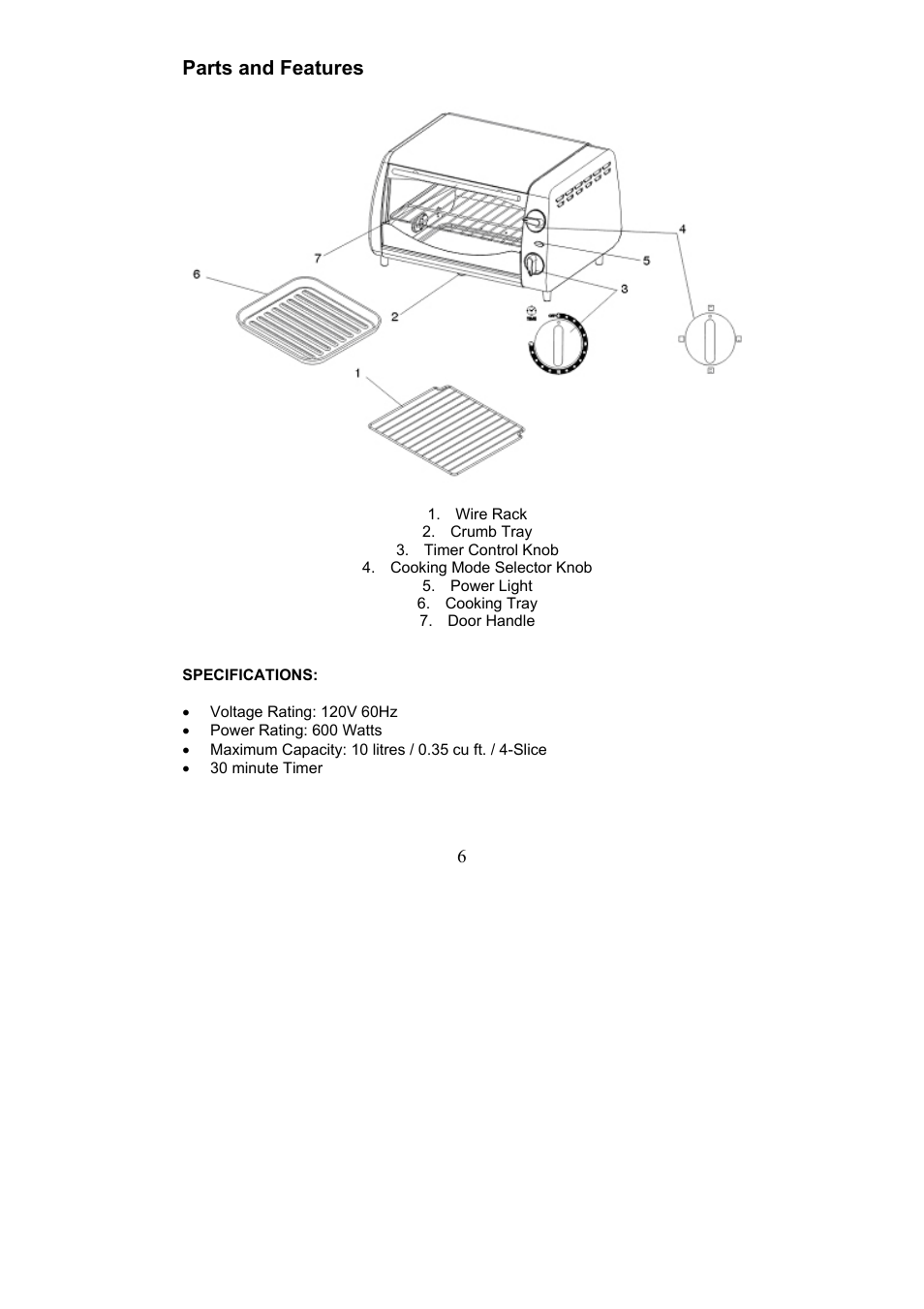 Parts and features | Magic Chef EWTO7S10 User Manual | Page 6 / 9