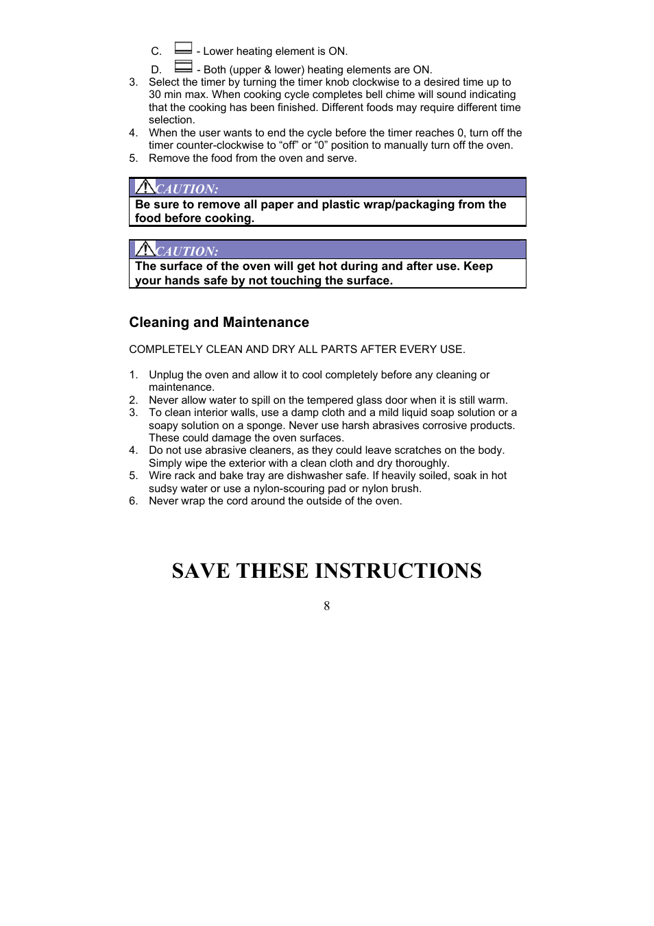 Save these instructions | Magic Chef EWTO7S10 User Manual | Page 8 / 9