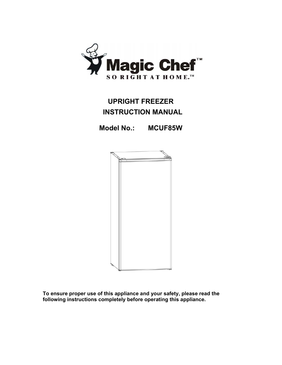 Magic Chef SO RIGHT AT HOME MCUF85W User Manual | 11 pages