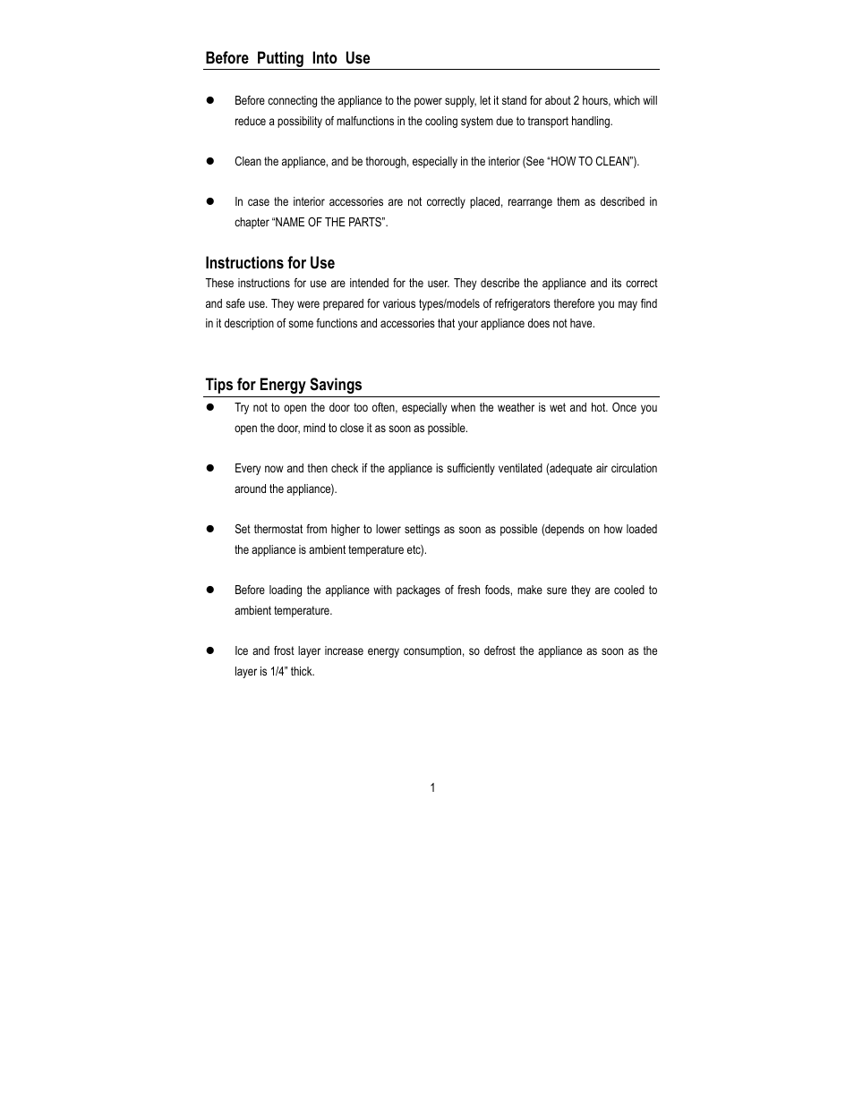 Before putting into use, Instructions for use, Tips for energy savings | Magic Chef MCBR402S User Manual | Page 2 / 10