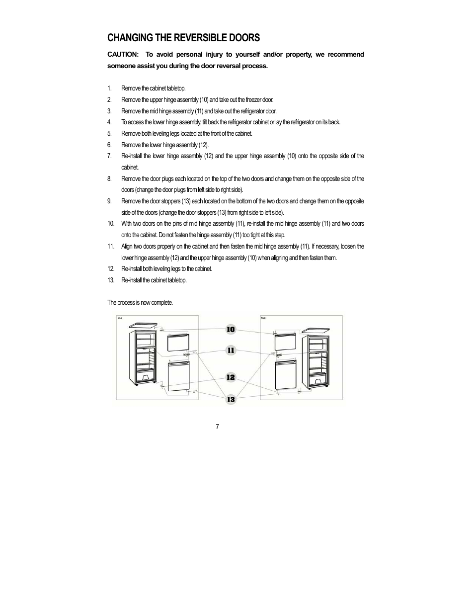 Changing the reversible doors | Magic Chef MCBR402S User Manual | Page 8 / 10