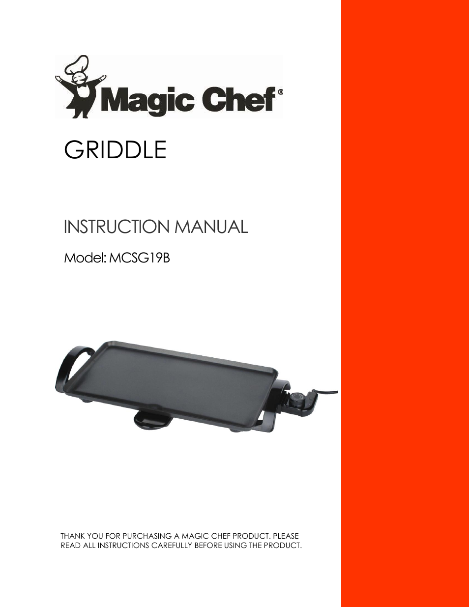 Magic Chef MCSG19B User Manual | 10 pages