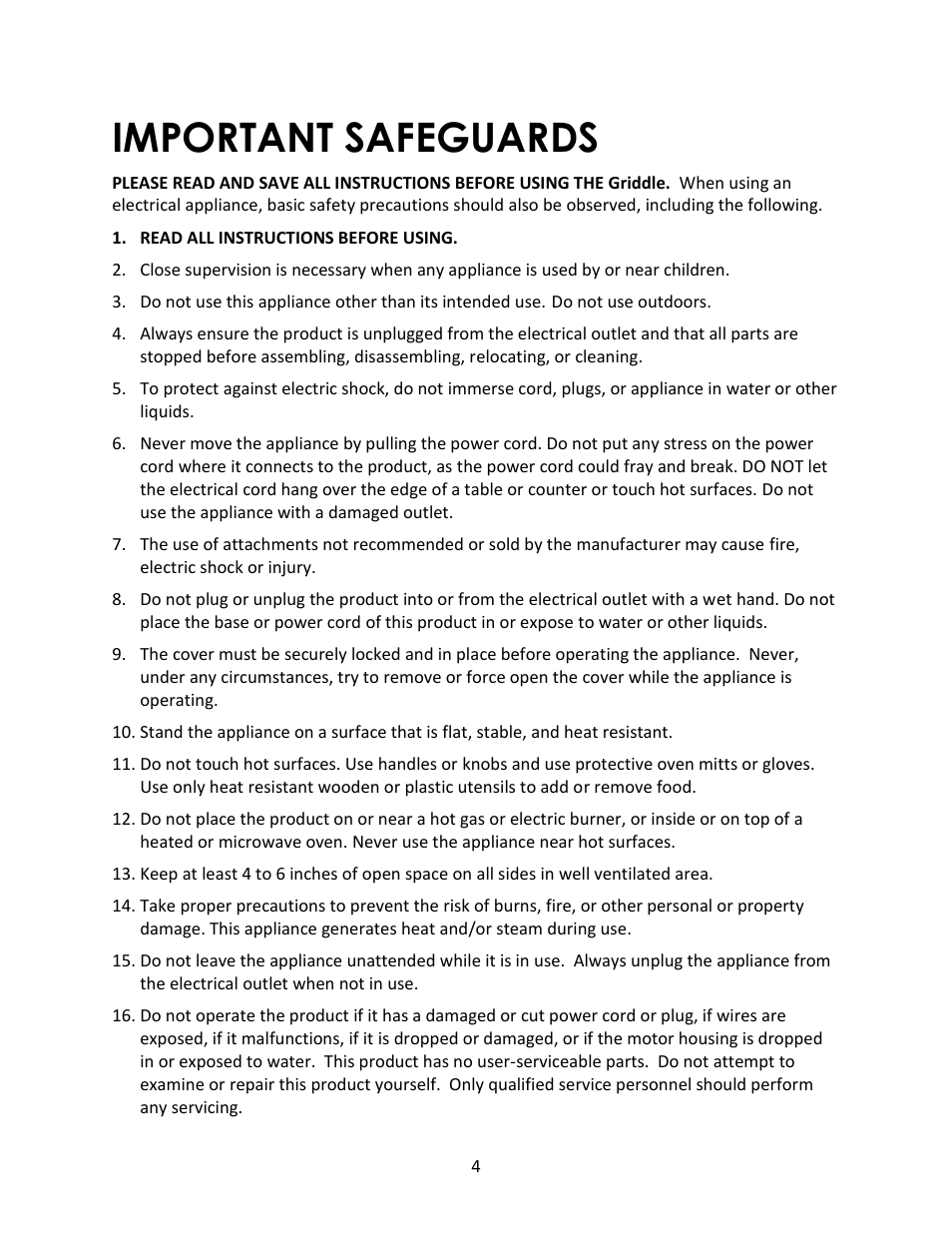 Important safeguards | Magic Chef MCSG19B User Manual | Page 4 / 10