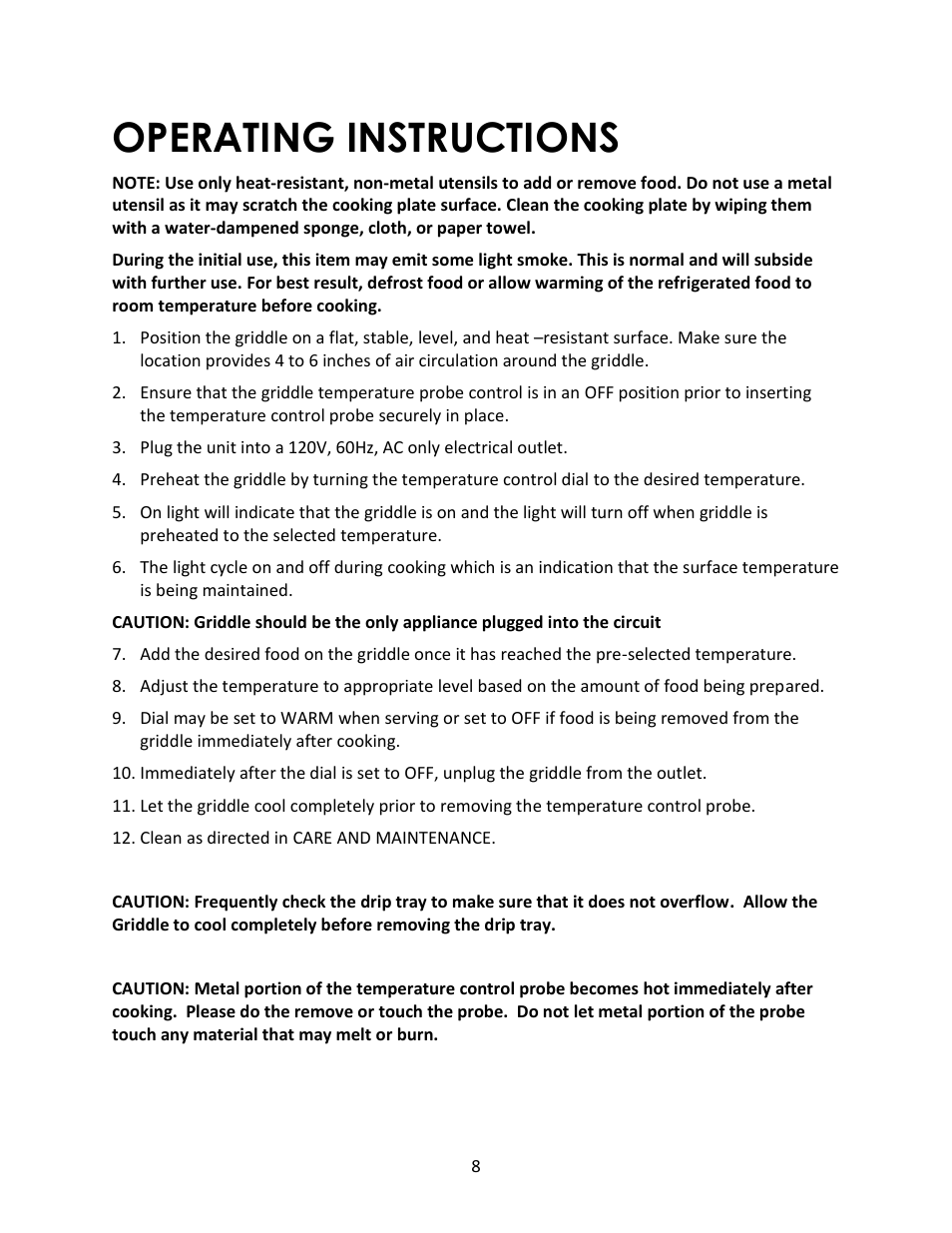 Operating instructions | Magic Chef MCSG19B User Manual | Page 8 / 10