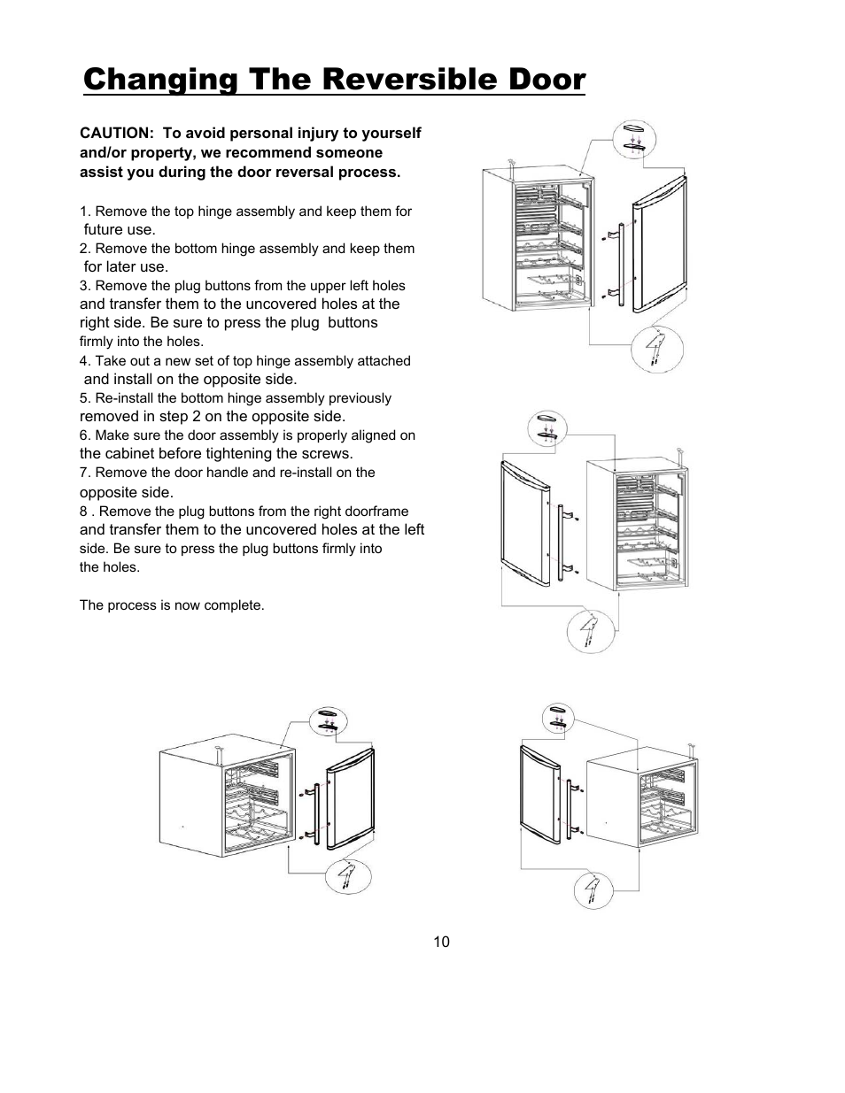 Changing the reversible door | Magic Chef MCWC16MCG User Manual | Page 11 / 12