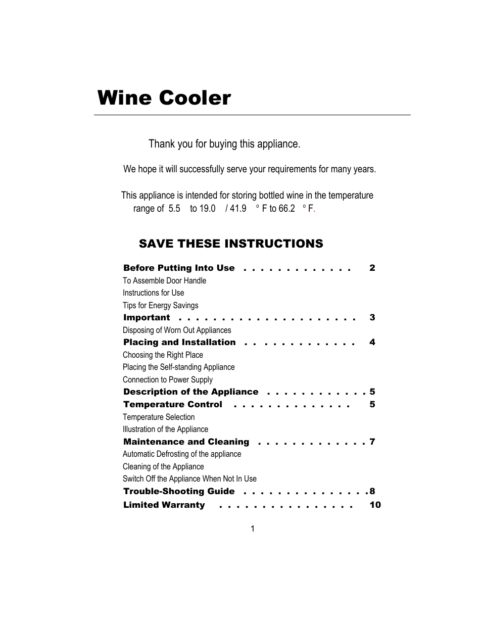 Wine cooler, Save these instructions | Magic Chef MCWC16MCG User Manual | Page 2 / 12