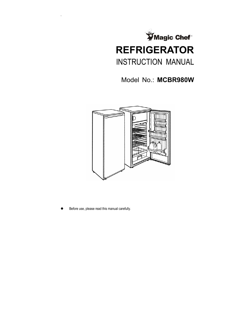 Magic Chef MCBR980W User Manual | 9 pages