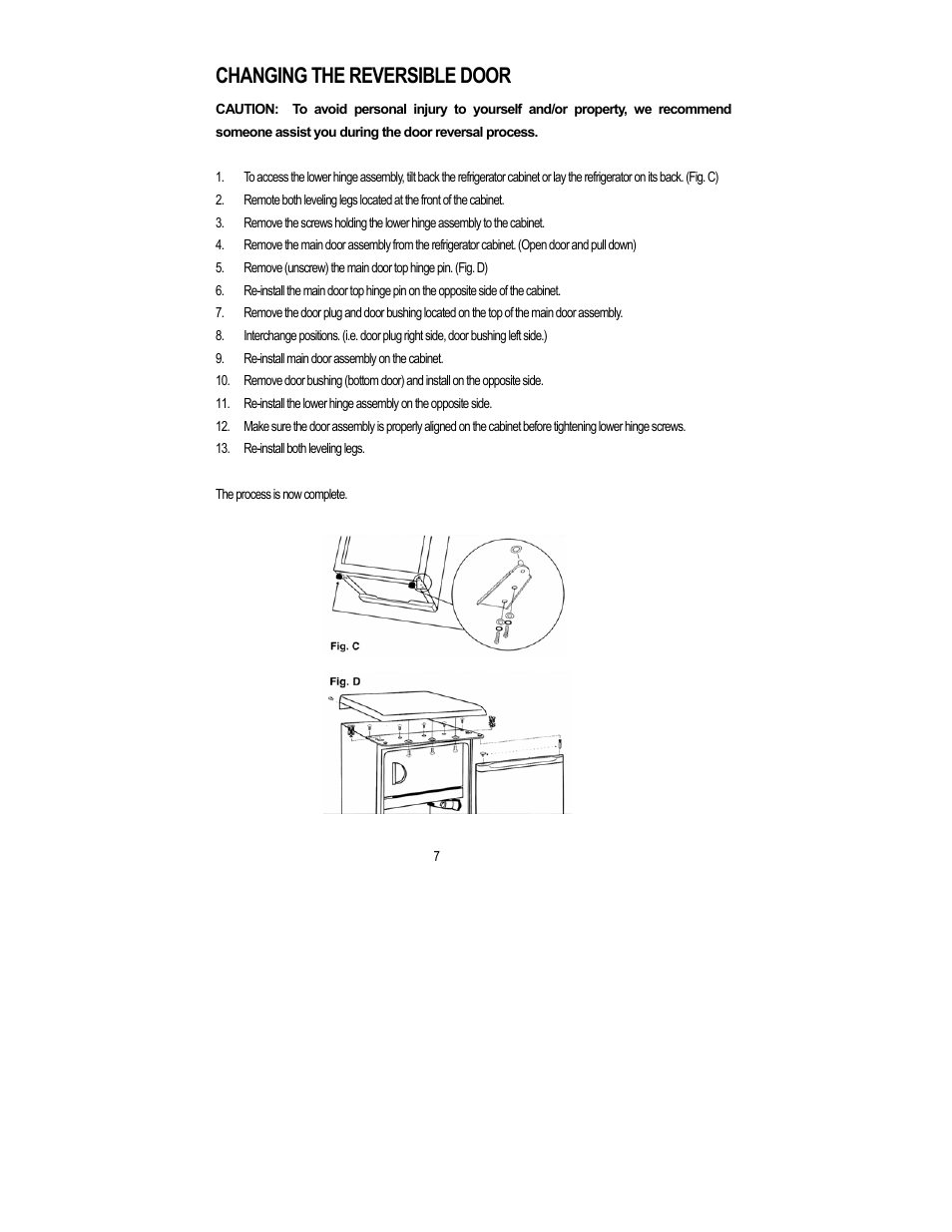 Changing the reversible door | Magic Chef MCBR980W User Manual | Page 8 / 9