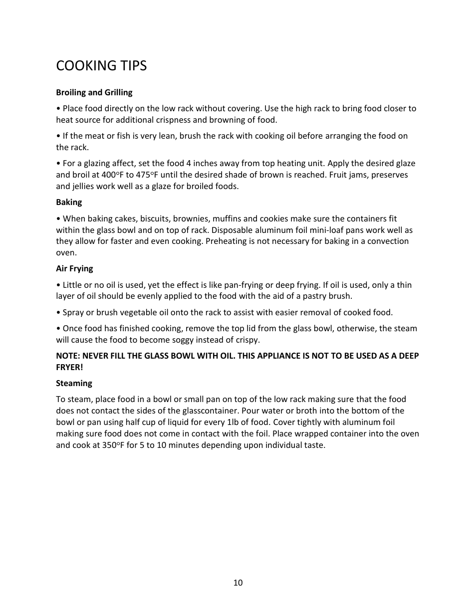 Cooking tips | Magic Chef MCSGC12W User Manual | Page 10 / 14