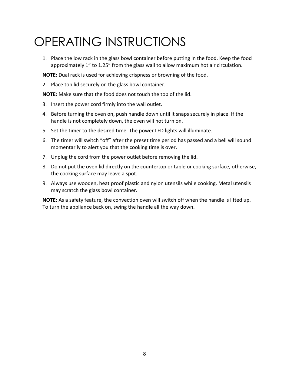 Operating instructions | Magic Chef MCSGC12W User Manual | Page 8 / 14