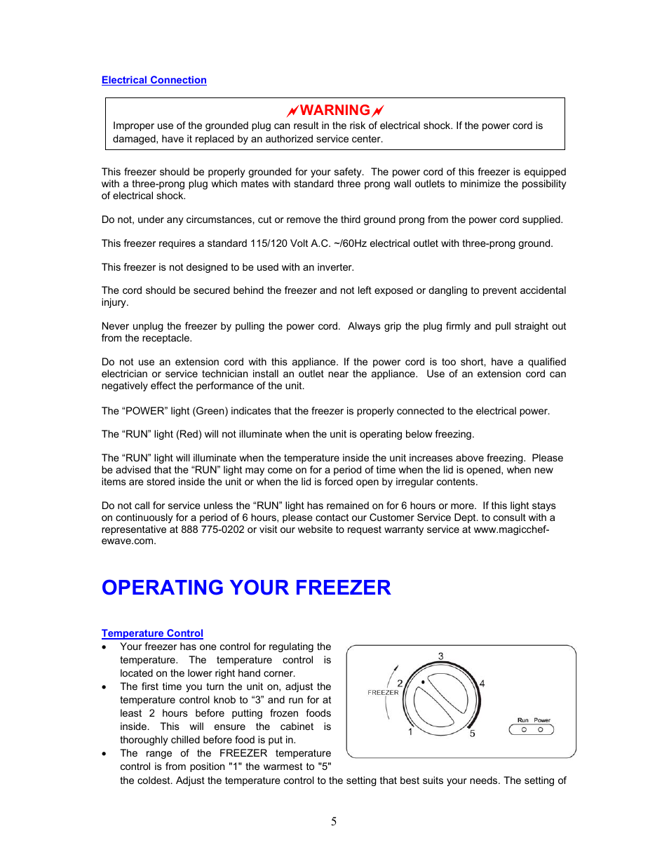 Operating your freezer, Awarning a | Magic Chef SO RIGHT AT HOME MCCF7WBX User Manual | Page 6 / 11