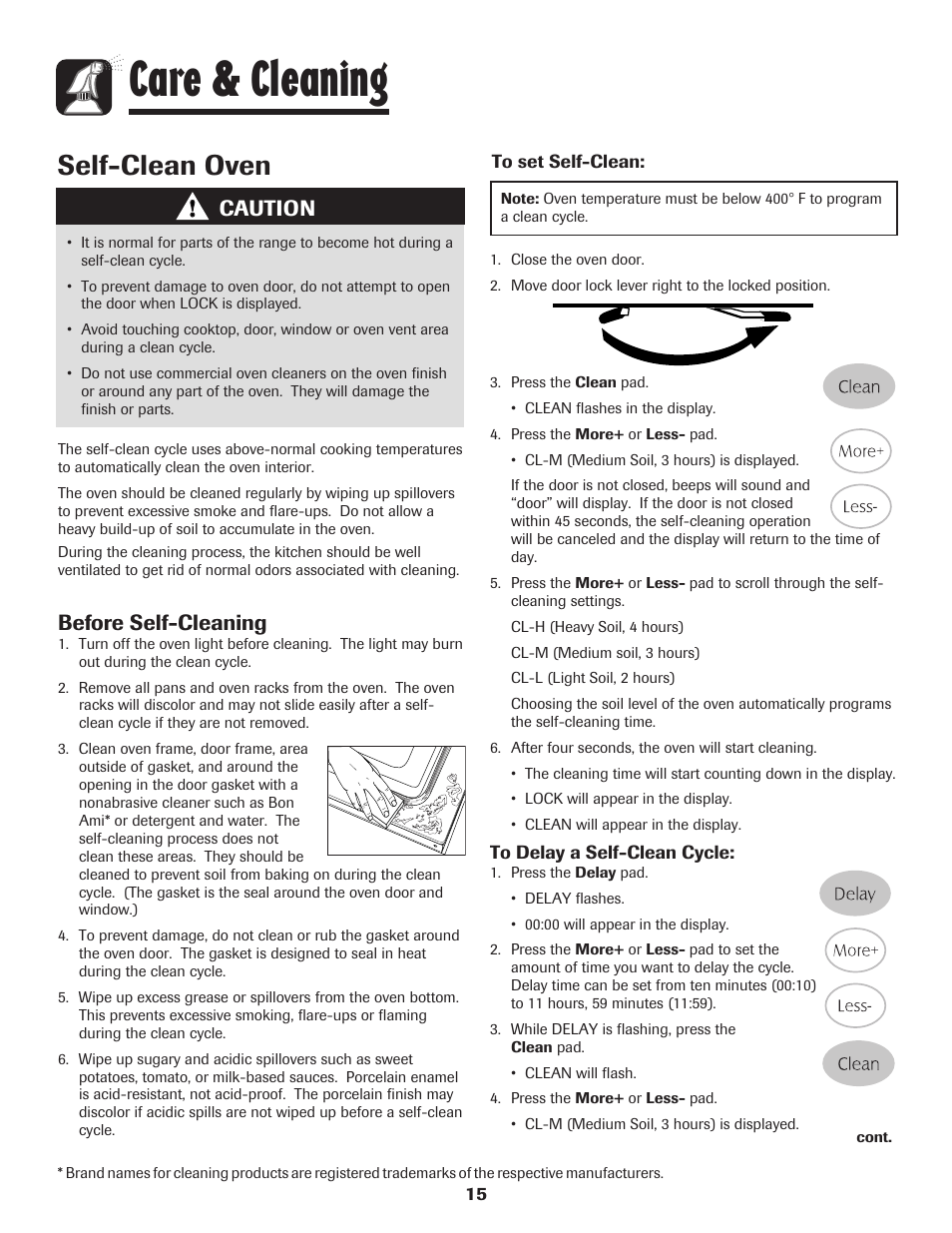 Care & cleaning, Self-clean oven, Caution | Before self-cleaning | Magic Chef 500 User Manual | Page 16 / 80