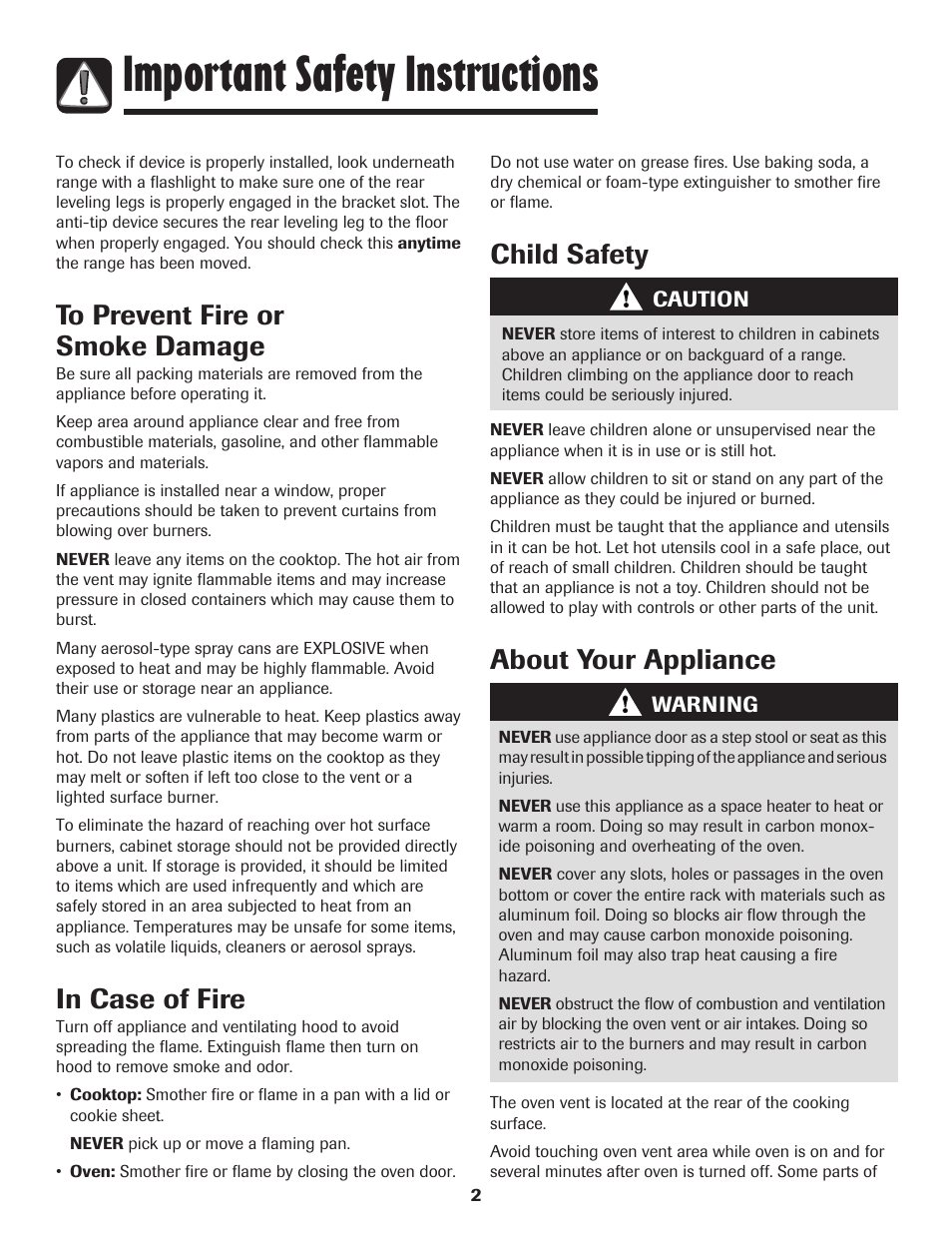 Important safety instructions, Child safety, About your appliance | Magic Chef 500 User Manual | Page 3 / 80