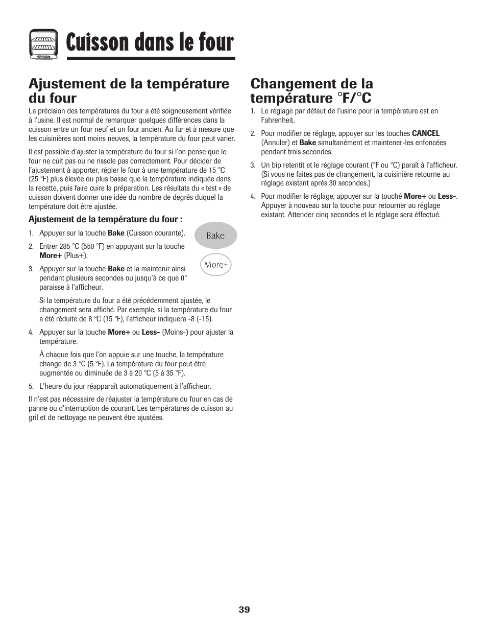 Cuisson dans le four, Ajustement de la température du four, Changement de la température | Magic Chef 500 User Manual | Page 40 / 80