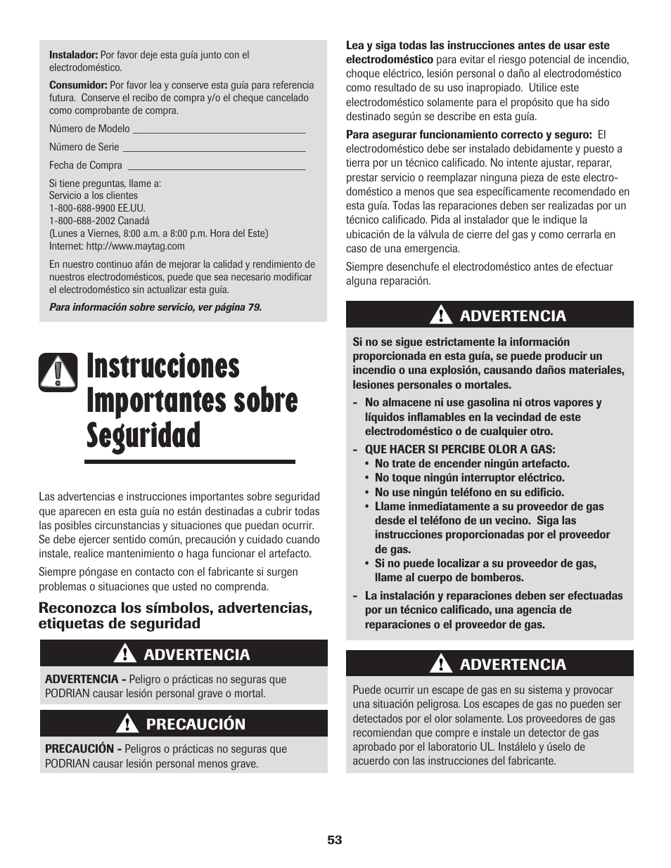 Instrucciones importantes sobre seguridad | Magic Chef 500 User Manual | Page 54 / 80
