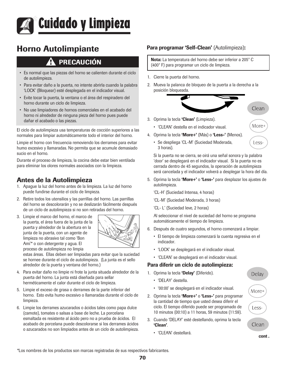 Cuidado y limpieza, Horno autolimpiante, Antes de la autolimpieza | Precaución | Magic Chef 500 User Manual | Page 71 / 80