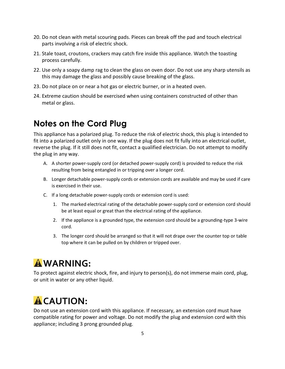 Warning, Caution | Magic Chef MCSTO6B User Manual | Page 5 / 10