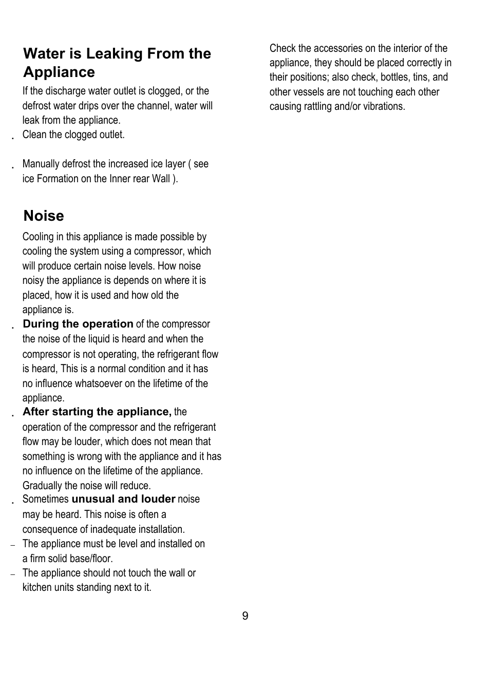 Noise, Water is leaking from the appliance | Magic Chef MCWC16M User Manual | Page 10 / 10