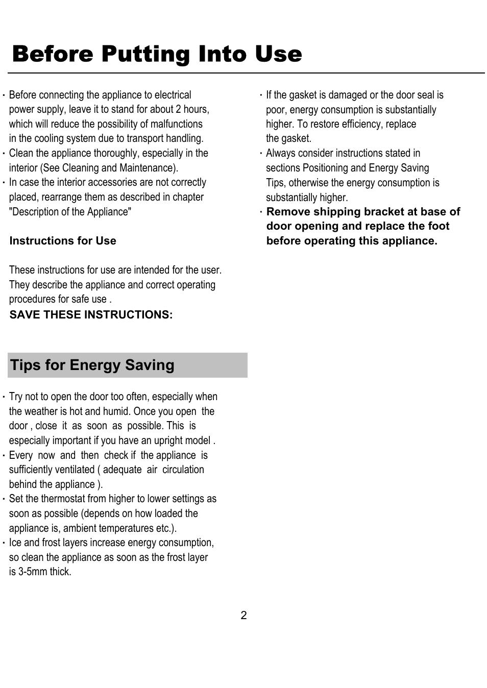 Before putting into use, Tips for energy saving | Magic Chef MCWC16M User Manual | Page 3 / 10