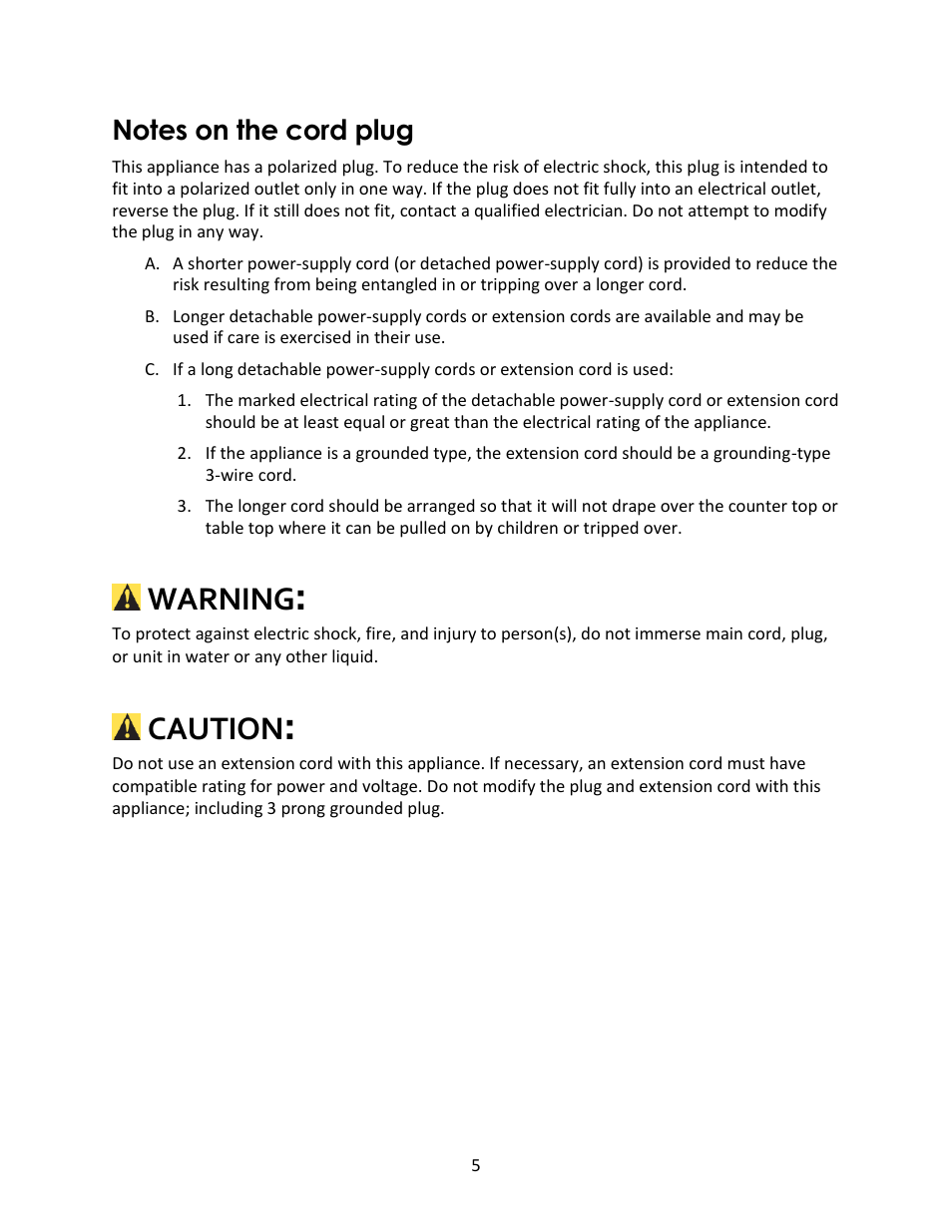 Warning, Caution | Magic Chef MCSG19B1 User Manual | Page 5 / 10
