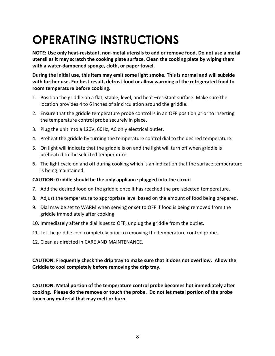 Operating instructions | Magic Chef MCSG19B1 User Manual | Page 8 / 10