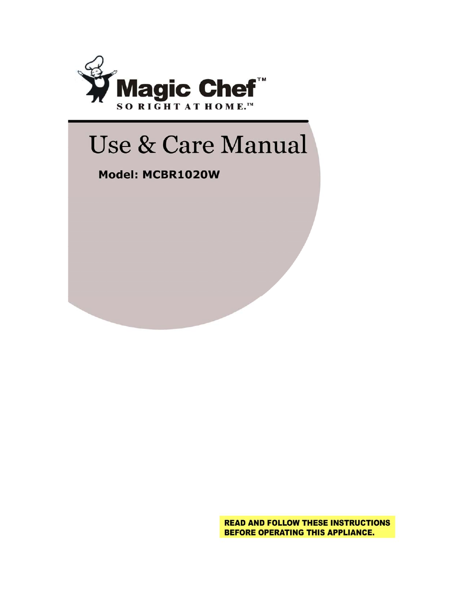 Magic Chef MCBR1020W User Manual | 10 pages