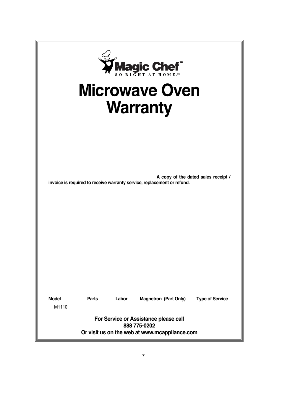Microwave oven warranty | Magic Chef MCM1110ST User Manual | Page 18 / 18